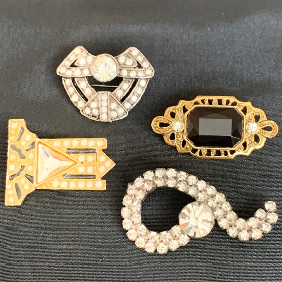 Vintage Jewelry - Set of 4 Art Deco Style Rhinestone Brooch Lot